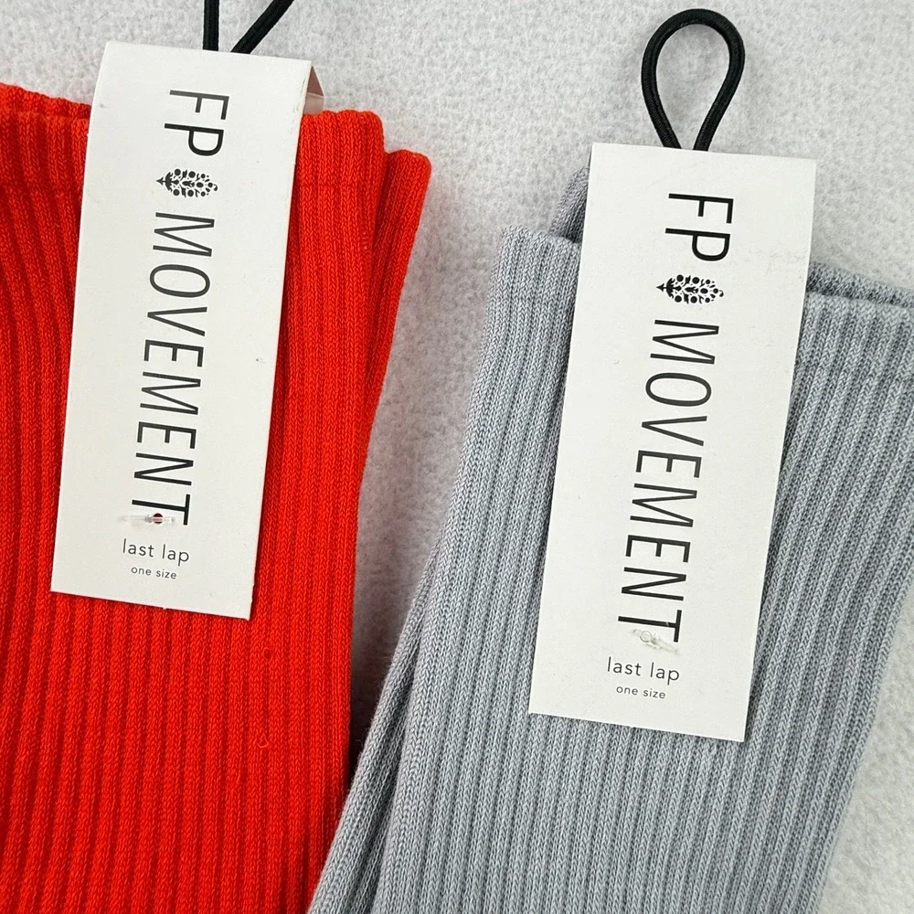 2 PAIRS - FP Movement Last Lap Tube Socks Lucky Honey - Orange & Gray NEW